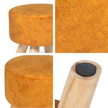 Asense Small Round Ottoman Foot Rest Stool Linen Padded Seat Footstool Ottoman with Non-Skid Wooden Legs (Orange,Linen)