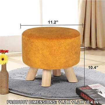 Asense Small Round Ottoman Foot Rest Stool Linen Padded Seat Footstool Ottoman with Non-Skid Wooden Legs (Orange,Linen)