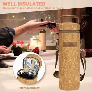 Tirrinia Single Bottle Wine Gift Carrier Bag, Insulated Travel Wine Cooler Tote with Shoulder Strap for Picnic, Party, BYOB Restaurant, Portable One Bottle Wine Chiller Container, Gift for Wine Lovers