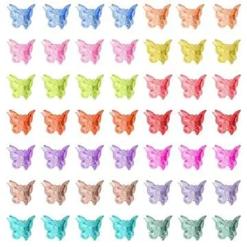 Tiweio Butterfly Hair Clips, 50 Pieces Jelly Color Mini Hair Clips, Hair Accessories for Women and Girls with Box Packaged, 14 Sparkle Candy Colors