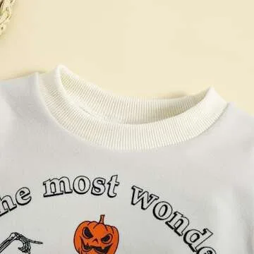 Endorothii Baby Halloween Clothes Girl Boy Spooky Babe Pumpkin Romper Sweatshirt Long Sleeves Bubble Bodysuit Outfit