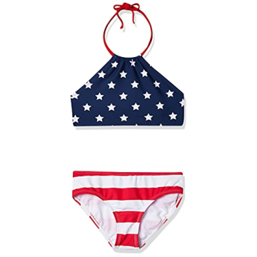 Kanu Surf Girls' Mahina UPF 50+ Beach Sport Halter Bikini Swimsuit 2-Piece USA Flag