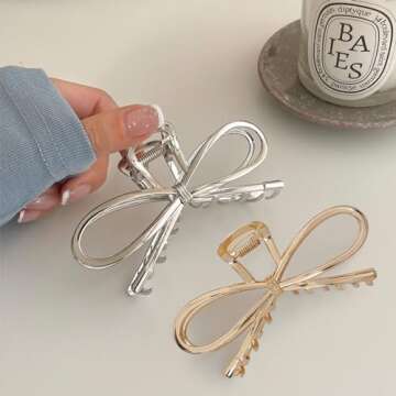 2 Pack Butterfly Metal Hair Clips for Women - 4.1 Inch Strong Hold Barrette Claw Clips for Thin, Thick, or Curly Hair - Hair Accessories for Girls