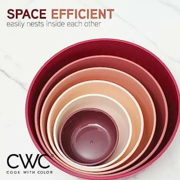 COOK WITH COLOR Prep Bowls with Lids- Wide and Deep Nesting Plastic Small Mixing Bowl Set with Lids, 12 Piece Set - Deep Bowls, Rose