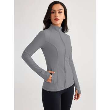 Trendy Queen Womens Lightweight Zip Up Jackets Mock Turtleneck Fall Hoodies Fitted 2024 Athletic Workout Clothes with Pockets Grey XL