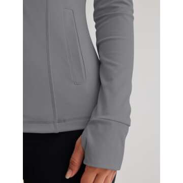 Trendy Queen Womens Lightweight Zip Up Jackets Mock Turtleneck Fall Hoodies Fitted 2024 Athletic Workout Clothes with Pockets Grey XL