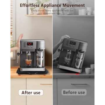 Evermagin Appliance Slider, Sliding Tray for Coffee Maker, Coffee Pot Slider Tray for Countertop, Kitchen Appliance Rolling Tray with Rubber Wheels, Large - Wide, Black (16" X 12.5")