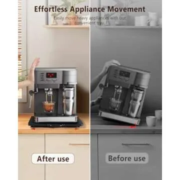 Evermagin Appliance Slider, Sliding Tray for Coffee Maker, Coffee Pot Slider Tray for Countertop, Kitchen Appliance Rolling Tray with Rubber Wheels, Large - Wide, Black (16" X 12.5")