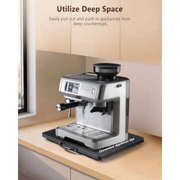 Evermagin Appliance Slider, Sliding Tray for Coffee Maker, Coffee Pot Slider Tray for Countertop, Kitchen Appliance Rolling Tray with Rubber Wheels, Large - Wide, Black (16" X 12.5")