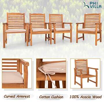 PHI VILLA Expandable Acacia Wood Dining Set for 6-8