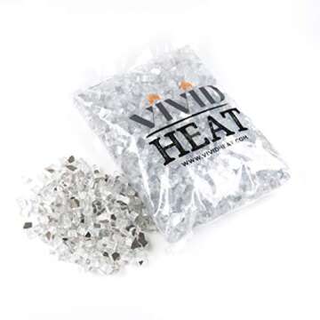 VIVID Heat Vibrant Luster 1/2" Silver Metallic Medium - (10 Pound Bag) Reflective Titanium/Gray Style Fire Glass Rock for Fireplace and Fire Pit