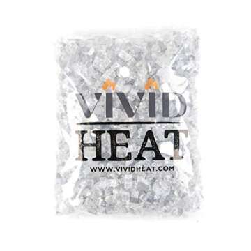 VIVID Heat Vibrant Luster 1/2" Silver Metallic Medium - (10 Pound Bag) Reflective Titanium/Gray Style Fire Glass Rock for Fireplace and Fire Pit