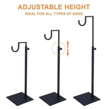 Purse Display Stand, 2 Pack of Sturdy Adjustable Handbag Holder Rack, Single Hanging Hook Bag Display Stand, Stable Stainless Steel Base, Silver, Gold, Black
