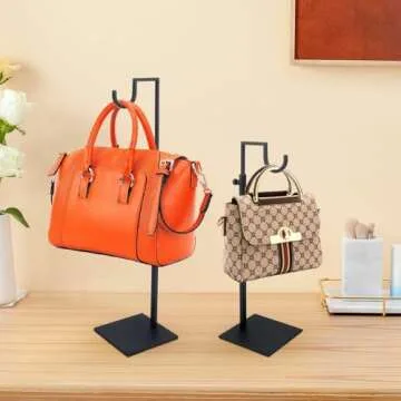 Purse Display Stand, 2 Pack of Sturdy Adjustable Handbag Holder Rack, Single Hanging Hook Bag Display Stand, Stable Stainless Steel Base, Silver, Gold, Black
