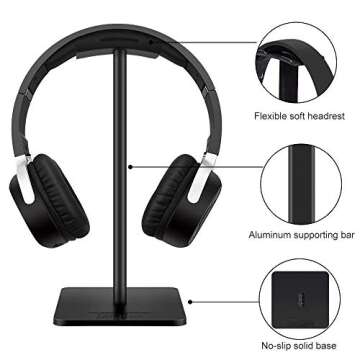 Link Dream Headphone Stand Headset Holder Gaming Headset Holder with Aluminum Supporting Bar Flexible Headrest Anti-Slip Earphone Stand for All Headphones