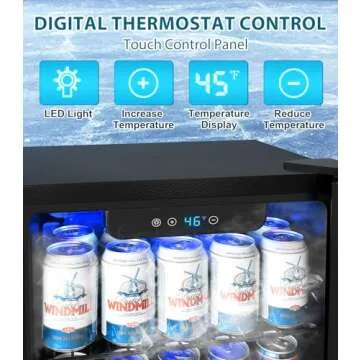 Electactic 50 Cans Beverage Refrigerator Cooler, 1.3 Cu.ft Mini Fridge Countertop Drink Cooler with Glass Door for Beer, Soda,Wine, Adjustable Digital Temperature Control for Home Dorm Bar, Black