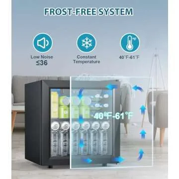 Electactic 50 Cans Beverage Refrigerator Cooler, 1.3 Cu.ft Mini Fridge Countertop Drink Cooler with Glass Door for Beer, Soda,Wine, Adjustable Digital Temperature Control for Home Dorm Bar, Black