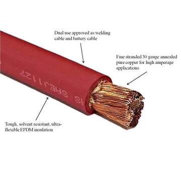 4/0 Gauge 4/0 AWG 10 Feet Black + 10 Feet Red Welding Battery Pure Copper Flexible Cable Wire - Car, Inverter, RV, Solar