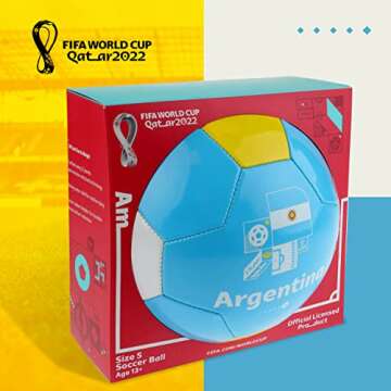 FIFA World Cup Qatar 2022 Team Argentina Soccer Ball Souvenir Display, Officially Licensed Futbol for Youth and Adult Soccer Players, Blue
