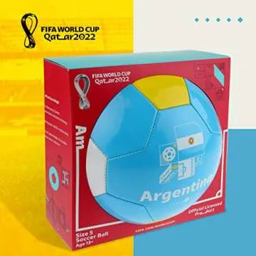 FIFA World Cup Qatar 2022 Team Argentina Soccer Ball Souvenir Display, Officially Licensed Futbol for Youth and Adult Soccer Players, Blue