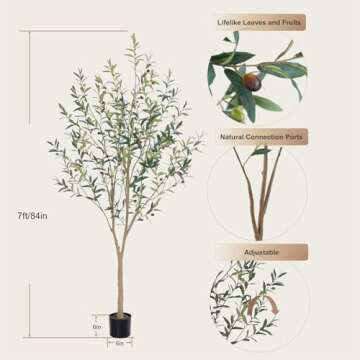 Bellacat 6.8ft Faux Olive Tree for Elegant Indoor Decor