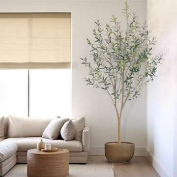 Bellacat 6.8ft Faux Olive Tree for Elegant Indoor Decor