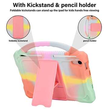 Adocham Kids Case for iPad Mini 6 2021/Mini 7 2024(A17 Pro),Durable Shockproof Child Protective Cover for Mini 6th/7th Generation Case 8.3 inch (Rainbow)