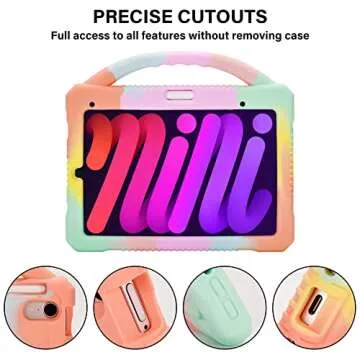 Adocham Kids Case for iPad Mini 6 2021/Mini 7 2024(A17 Pro),Durable Shockproof Child Protective Cover for Mini 6th/7th Generation Case 8.3 inch (Rainbow)