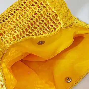 REIOASUD Womens Handmade Straw Bag,Travel Beach Tote Fishing mesh Bag,Straw Woven Beach Bag Weaving Hollow Shoulder Bag Handbag (Black,With Lining Bag)