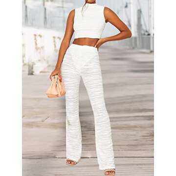 White Mesh Sheer 2 Piece Outfits for Women Sexy Summer Sleeveless Going Out Tops Bodycon Pants Suit Set Y2k Streetwear