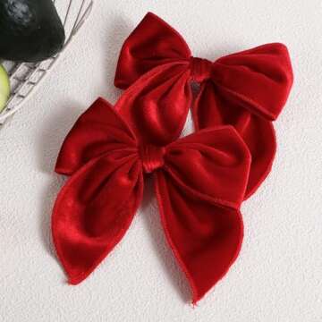 5" Red Christmas Velvet Fable Hair Bows Kids Big Velvet Ribbon Sailor Bow Alligator Clip Cheer Barre...
