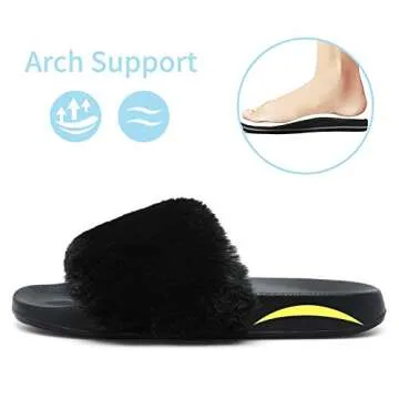 Spesoul Womens Fuzzy Slides Open Toe Furry Slide Slippers Indoor Outdoor Slides Sandals Casual Flat Fluffy House Slippers