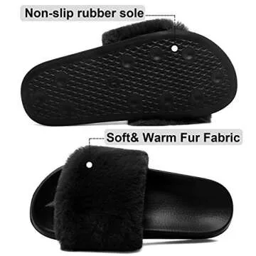 Spesoul Womens Fuzzy Slides Open Toe Furry Slide Slippers Indoor Outdoor Slides Sandals Casual Flat Fluffy House Slippers