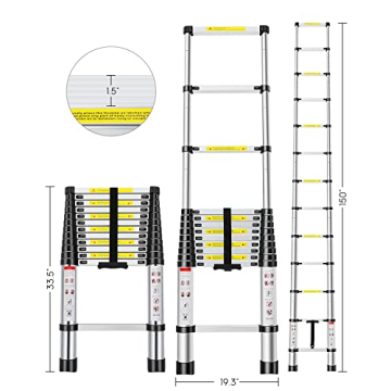 Telescoping Ladder - 12.5FT Aluminum Extension, Portable Multi-Purpose