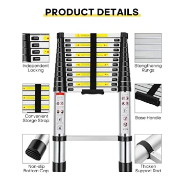 Telescoping Ladder - 12.5FT Aluminum Extension, Portable Multi-Purpose
