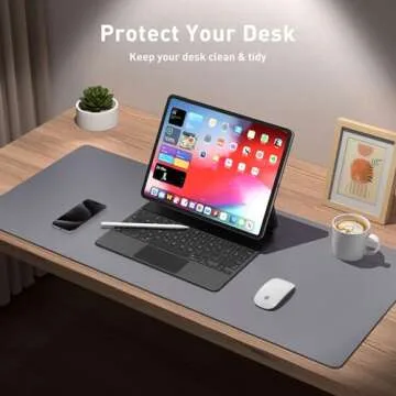 Aothia Leather Desk Pad Protector, Mouse Pad, Office Desk Mat, Non-Slip PU Leather Desk Blotter, Laptop Desk Pad, Waterproof Desk Writing Pad for Office and Home (36" x 17", Light Grey)