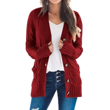 PRETTYGARDEN Women's Open Front Cardigan Sweaters Fall Fashion Button Down Cable Knit Chunky Winter ...