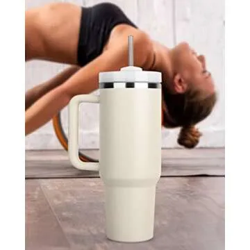 METRICCHIMP Insulated Stainless Steel Water Bottle with Handle and Straw Lid - 40 oz Reusable Tumbler for Hot and Cold Beverages