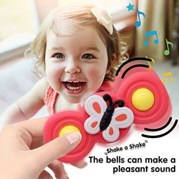 3pcs Suction Cup Spinner Toy High Chair Toys, Spinning Top Baby Bath Toys Baby Toy Autism Toys with Rotating Suction Cup is Suitable for Bathroom Dining Table and Travel (Flowers)