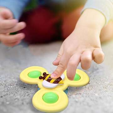 3pcs Suction Cup Spinner Toy High Chair Toys, Spinning Top Baby Bath Toys Baby Toy Autism Toys with Rotating Suction Cup is Suitable for Bathroom Dining Table and Travel (Flowers)