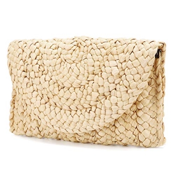 JOSEKO Straw Clutch Purse, Women Straw Envelope Bag Wallet Summer Beach Handbag Beach Clutch Purse(khaki)