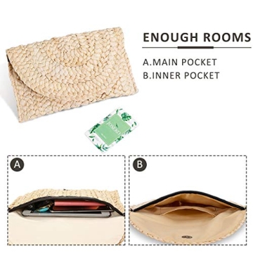 JOSEKO Straw Clutch Purse, Women Straw Envelope Bag Wallet Summer Beach Handbag Beach Clutch Purse(khaki)