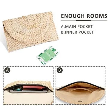 JOSEKO Straw Clutch Purse, Women Straw Envelope Bag Wallet Summer Beach Handbag Beach Clutch Purse(khaki)