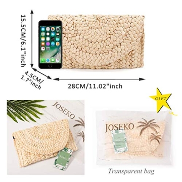 JOSEKO Straw Clutch Purse, Women Straw Envelope Bag Wallet Summer Beach Handbag Beach Clutch Purse(khaki)