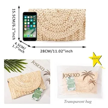 JOSEKO Straw Clutch Purse, Women Straw Envelope Bag Wallet Summer Beach Handbag Beach Clutch Purse(khaki)