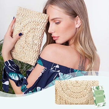 JOSEKO Straw Clutch Purse, Women Straw Envelope Bag Wallet Summer Beach Handbag Beach Clutch Purse(khaki)
