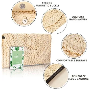 JOSEKO Straw Clutch Purse, Women Straw Envelope Bag Wallet Summer Beach Handbag Beach Clutch Purse(khaki)
