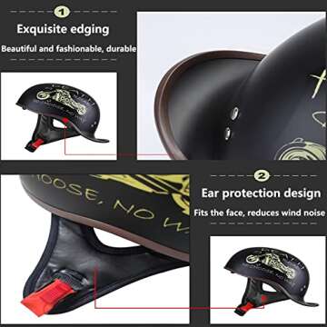 FVCNGP Adult Men Women Vintage Motorcycling Helmets DOT Approved German Style Motorcycle Half Open Face Helmet with UV Visor Goggles, Quick Release System, Removable Washable Lining