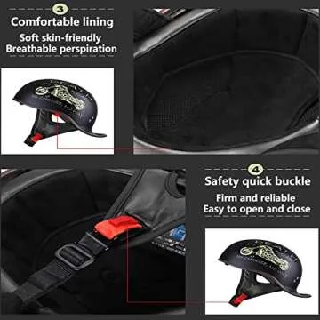 FVCNGP Adult Men Women Vintage Motorcycling Helmets DOT Approved German Style Motorcycle Half Open Face Helmet with UV Visor Goggles, Quick Release System, Removable Washable Lining