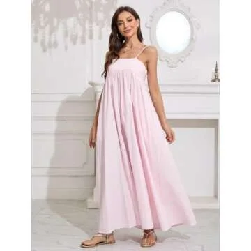 ebossy Women's Summer Backless Maxi Dress with Pockets